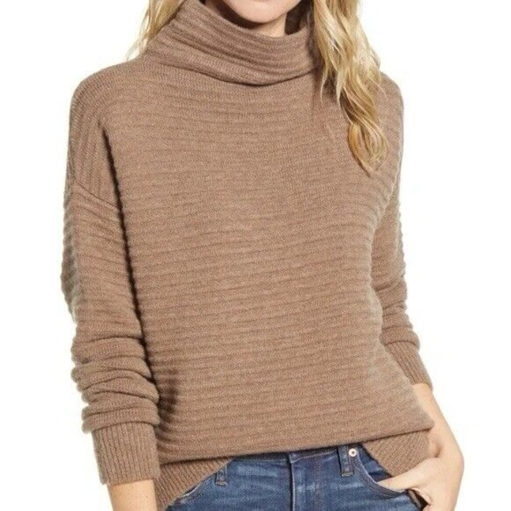 Madewell Wool Belmont Donegal Mockneck Sweater Cozy Brown‎ Sz S